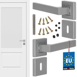 Mâner ușă pătrat cu rozete separate argintiu + rozetă pentru cheie