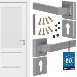Mâner ușă pătrat cu rozete separate argintiu + rozetă pentru cilindru