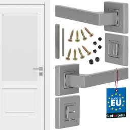 Mâner ușă pătrat cu rozete separate argintiu + rozetă WC
