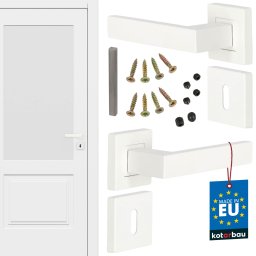 Mâner ușă pătrat cu rozete separate alb + rozetă pentru cheie