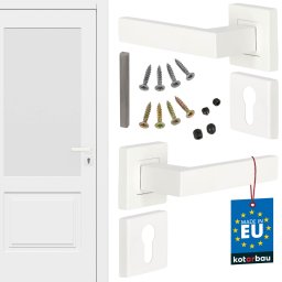 Mâner ușă pătrat cu rozete separate alb + rozetă pentru cilindru