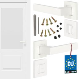 Mâner ușă pătrat cu rozete separate alb + rozetă WC