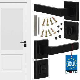 Mâner ușă pătrat cu rozete separate negru + rozetă WC