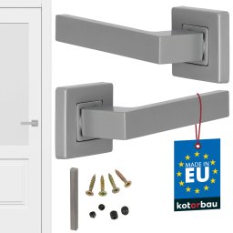 Mâner ușă pătrat cu rozete separate argintiu