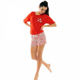 Pijamale Dama Manesca Scurta Pantalon Scurt Vienetta Model 'Pop Pop Corn' Red