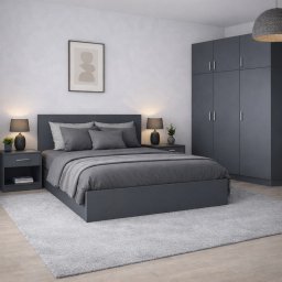 Dormitor Maximo Gri Antracit , Set complet pat, dulap cu extensie superioara si 2 noptiere