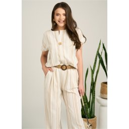 Bluza ivory cu dungi bej lejera cu adaos de bumbac si in