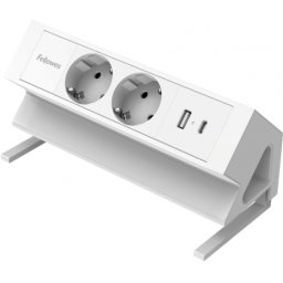 Priza de incarcare Fellowes, Filex Power, cu prindere pe birou, 2 sloturi, tip F, alb