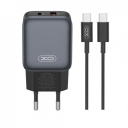 Incarcator priza USB-A + USB-C 30W + cablu USB type C GaN Nitride Negru, XO L156-CC