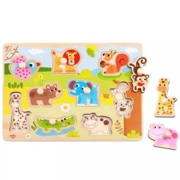 Tooky Toy: Puzzle cu mâner, 9 piese - Animale sălbatice