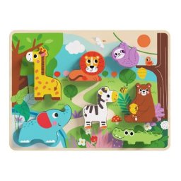 Tooky Toy: Puzzle incastru de lemn, cu forme ușor de prins - Animale sălbatice