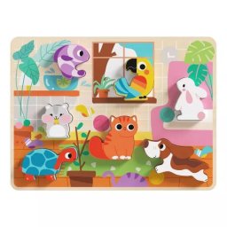 Tooky Toy: Puzzle incastru de lemn, cu forme ușor de prins - Animale de companie