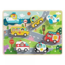 Tooky Toy: Puzzle incastru de lemn, cu forme ușor de prins - Călătorie