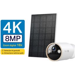 Kit camera de supraveghere + panou solar TP-Link Tapo C460 KIT, 8MP, 4K, 3840x2160, Starlight Color Night Vision, Two-Way Audio, Detectie AI, alarma luminoasa si sonora, acumulator, montare fara cabluri, baterie 10000mAh, IP66