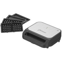 Sandwich maker XL 3 in 1 STARCREST SSM-3110XL, 1000 W, 3 tipuri de placi detasabile cu invelis ceramic: grill sandwich triunghi vafe, Dimensiune placi 23 x 13 cm, Negru Inox