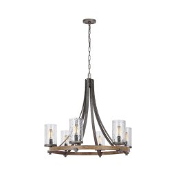 Quintiesse QN-ANGELO6 - Candelabru cu lanț ANGELO 6xE27/60W/230V, decor stejar