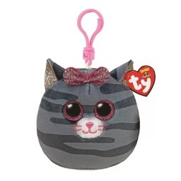 Breloc din plus Ty Kiki, pisicuta gri, 8,5 cm, Squishy Beanies
