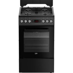 Aragaz Beko, 4 arzatoare cu eficienta ridicata, geam interior detasabil cu CleanZone, gratare fonta, aprindere electrica, cuptor electric multifunctional, 8 functii de gatire, grill electric, iluminare cuptor, 50 cm, LED, Antracit