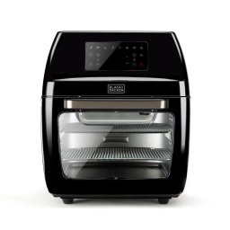 Friteuza cu aer cald Black Decker BXAFO1200E, 1700 W, 12 L, 8 programe presetate, usa transparenta, Negru