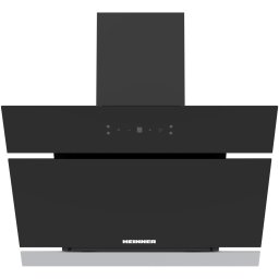 Hota decorativa Heinner HDCH-MD620RGBK, 60cm, design "inclinata", 620 m³/h, 4 trepte de viteza, motor: 1 x 80w, lumina led: 1x 1.5w, 1 filtru aluminiu, control touch, diametru tub evacuare: 150mm, sticla neagra