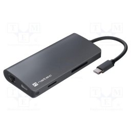 Docking multiport Natec Fowler 2 V2 8 in 1 Hub USB 3.0 HDMI 4K USB-C RJ45 SD micro SD, Negru