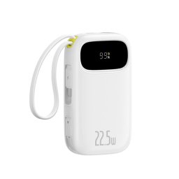 Acumulator extern EnerFill FC31, Digital Display, 10.000 mAh, 22.5W, cu cablu USB-C si Lightning incorporat, Alb