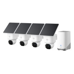 Kit supraveghere video eufy Security SoloCam E42, Rezolutie 4K, cu Panou Solar, AI, Pan&Tilt, Recunoastere faciala, HomeBase S380 + 4 camere videoб Alb