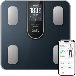 Cantar de baie eufy Smart Scale C20, Ecran color TFT 3.36", 16 masuratori corporale, max 180 kg, Negru