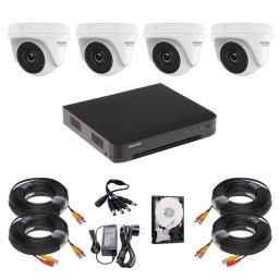 Sistem supraveghere Hikvision HiWatch, 4 camere, 5MP, Infrarosu 20m, DVR 4 canale, HDD 500GB, Accesorii montaj