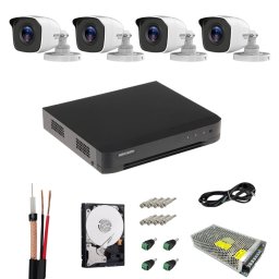 Sistem supraveghere Hikvision, 4 camere 5MP, Infrarosu 20m, DVR, HDD 500GB, Accesorii montaj inlcuse, Vizualizare imagini pe mobil