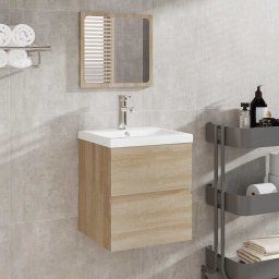 Gossi dulap de baie cu oglinda, stejar sonoma, lemn prelucrat