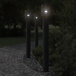 Gossi lampi de podea de exterior 3 buc. negru 110 cm otel inoxidabil