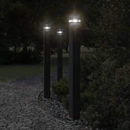 Gossi lampi exterioare de podea cu priza 3 buc. negru 110 cm aluminiu