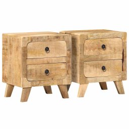 Gossi noptiera 2 buc 40x32x46 cm lemn masiv mango brut