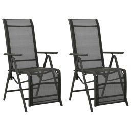 Gossi scaune de gradina rabatabile, 2 buc., negru, aluminiu&textilena