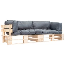 Gossi set canapea gradina paleti cu perne gri, 2 piese, lemn de pin