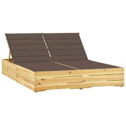 Gossi sezlong dublu si perne gri taupe, lemn de pin tratat