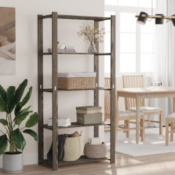 Gossi suport depozitare 5 niveluri gri, 80x38x170 cm, lemn masiv pin