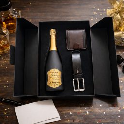 Cadou Barbati Premium , sampanie Personalizata, Curea E i Portofel din Piele Naturala