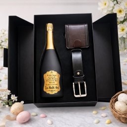 Cadou Barbati Premium , sampanie Personalizata, Curea si Portofel din Piele Naturala
