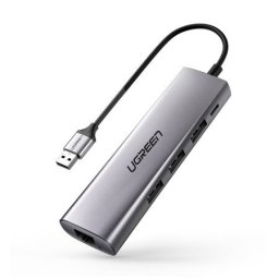 UGREEN CM266 Adaptor hub 5 in 1 USB, 3x USB 3.0, micro USB, RJ45 (gri)