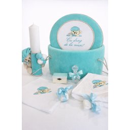 Trusou de botez complet Velvet Bear turcoaz