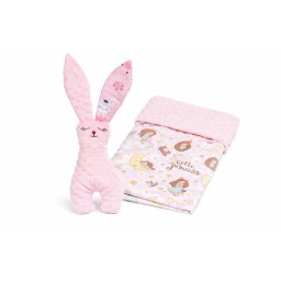 Pachet cadou Iepuras Paste si paturica model printese plus roz pal