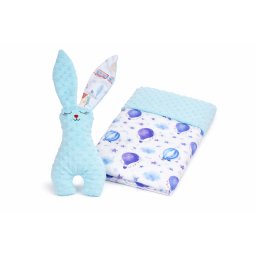 Pachet cadou Iepuras Paste si paturica model baloane plus bleu