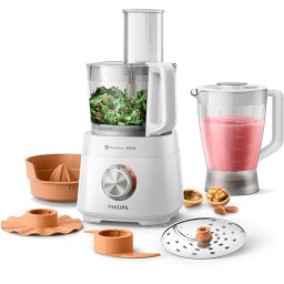 Robot de bucatarie Daily Collection HR7510/00, 800 W, 2 viteze, bol 2.1 L, disc de emulsifiere, accesoriu de framantare, vas pentru blender, presa de citrice, Alb