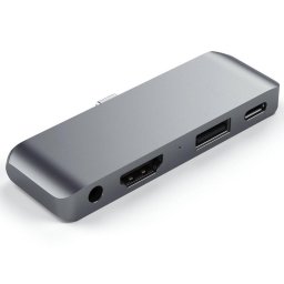 Satechi Multihub Mobile Pro Type-C la HDMI 4K, Jack 3.5mm, USB-A si USB-C Space Gray (Aluminiu)