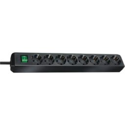 Prelungitor Eco-Line, cu intrerupator, protectie copii, 8 prize, cablu H05VV-F 3G1.5, 3 m, Negru