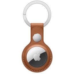 HUSA AirTag Original Leather Key Ring, Saddle Brown