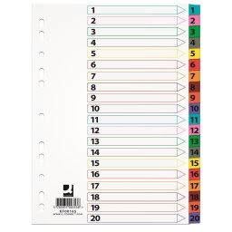 Index carton alb Mylar numeric 1-20, margine PP color, A4, 170g/mp, Q-Connect