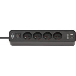 Prelungitor Prelungitor BRENNERSTUHL Ecolor, 4 prize, cablu 1.5 m, intrerupator, 2 porturi USB - negru